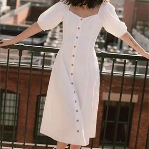 UO Maria Puff Sleeve Button-Front Midi Dress